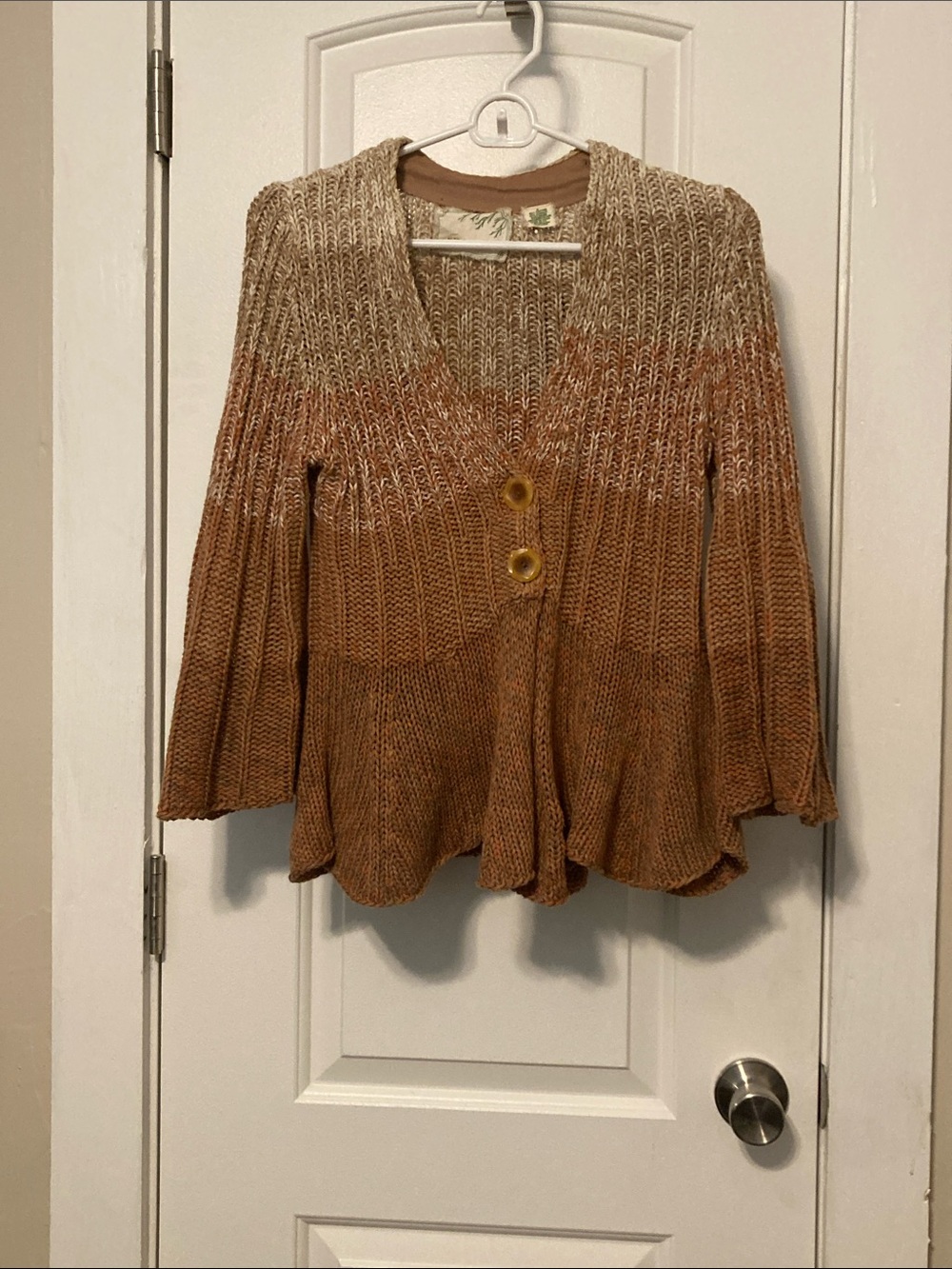 sparrow Ombre Knit Button-Front Cardigan in Tan and Cream